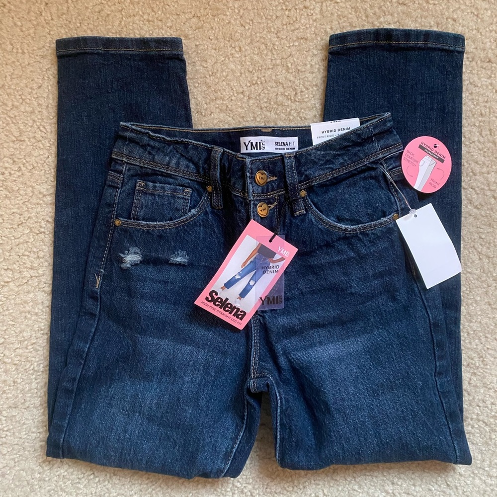 NWT YMI Girl Selena High-Rise Straight Leg Fit Hybrid Denim Jeans (Size: 8)